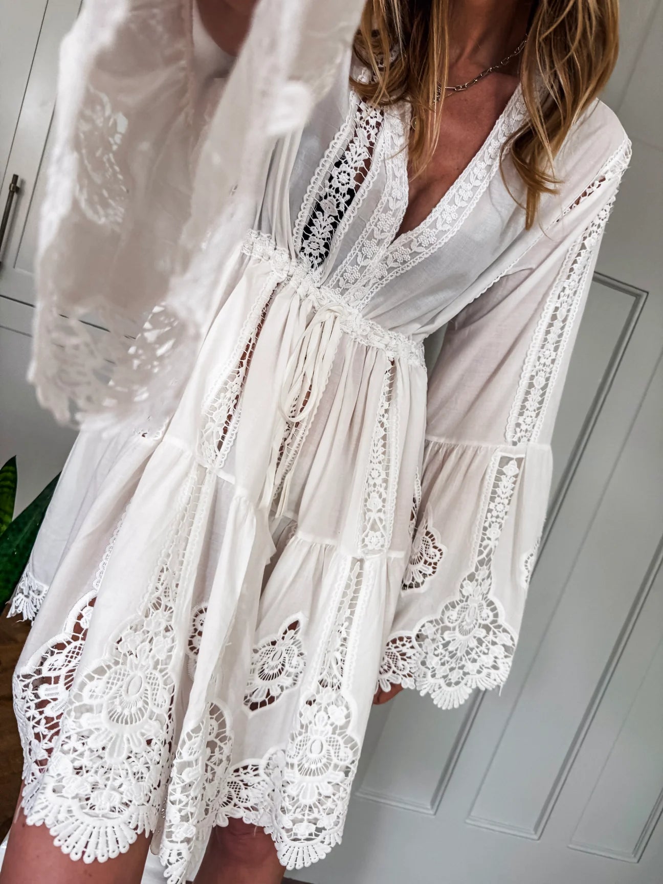 “Beatrice “ intricate detailed boho Ivory Italian tunic