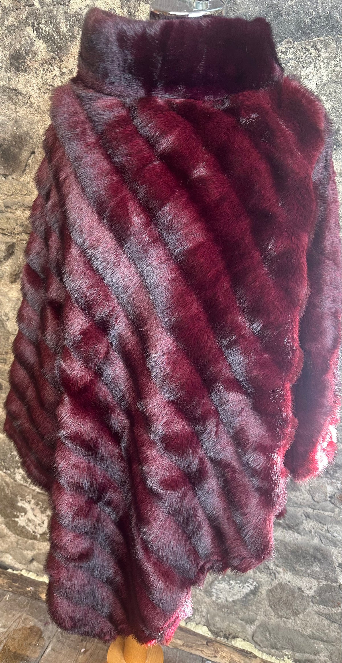 The “Harriet “ faux fur vegan rich Burgundy poncho