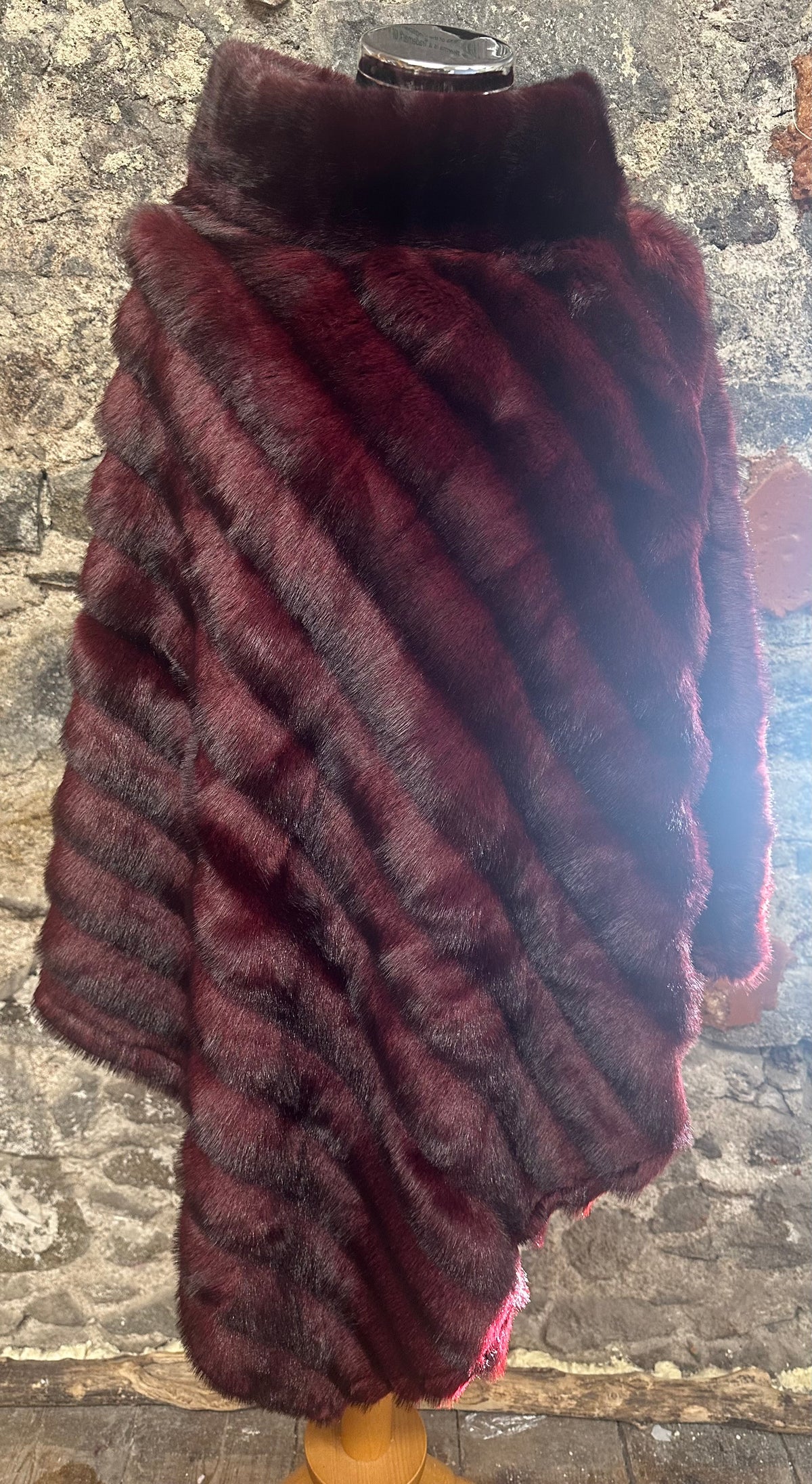 The “Harriet “ faux fur vegan rich Burgundy poncho