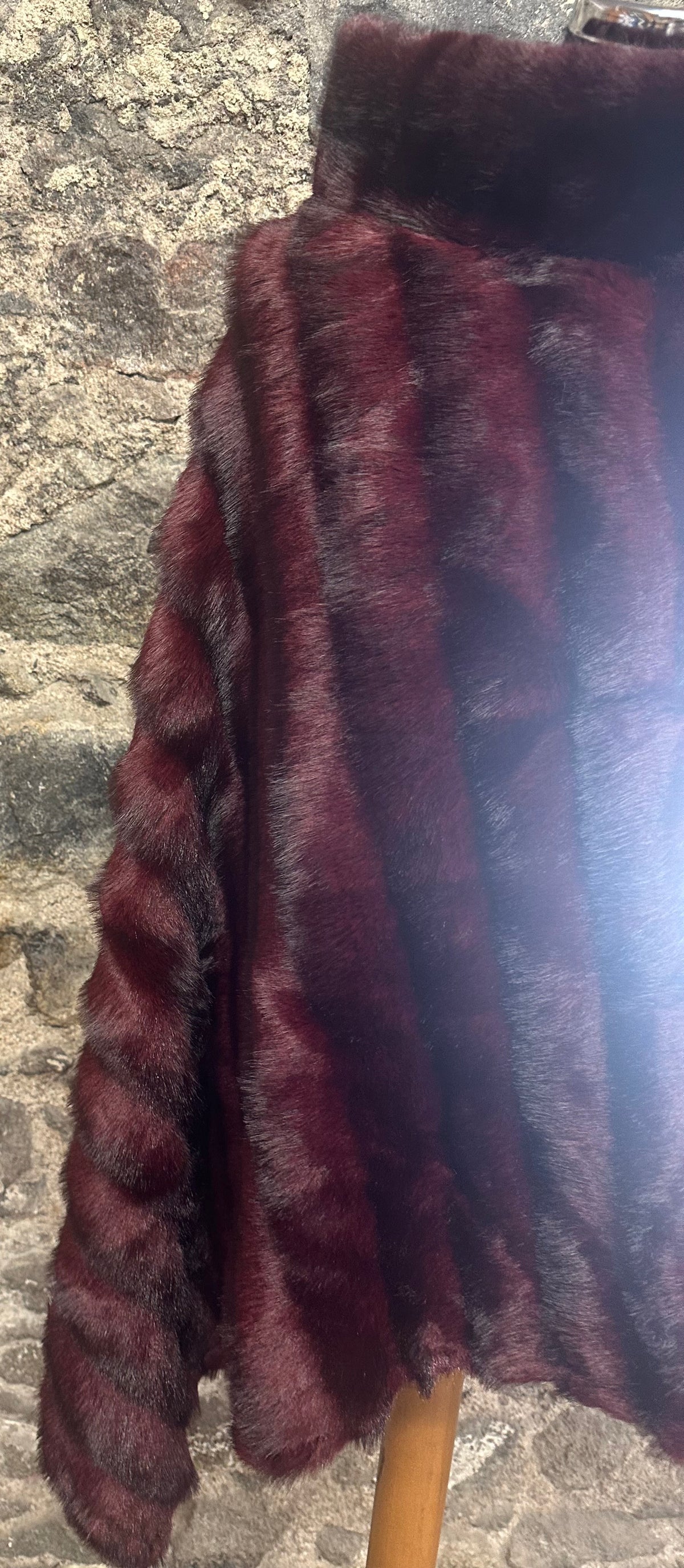 The “Harriet “ faux fur vegan rich Burgundy poncho