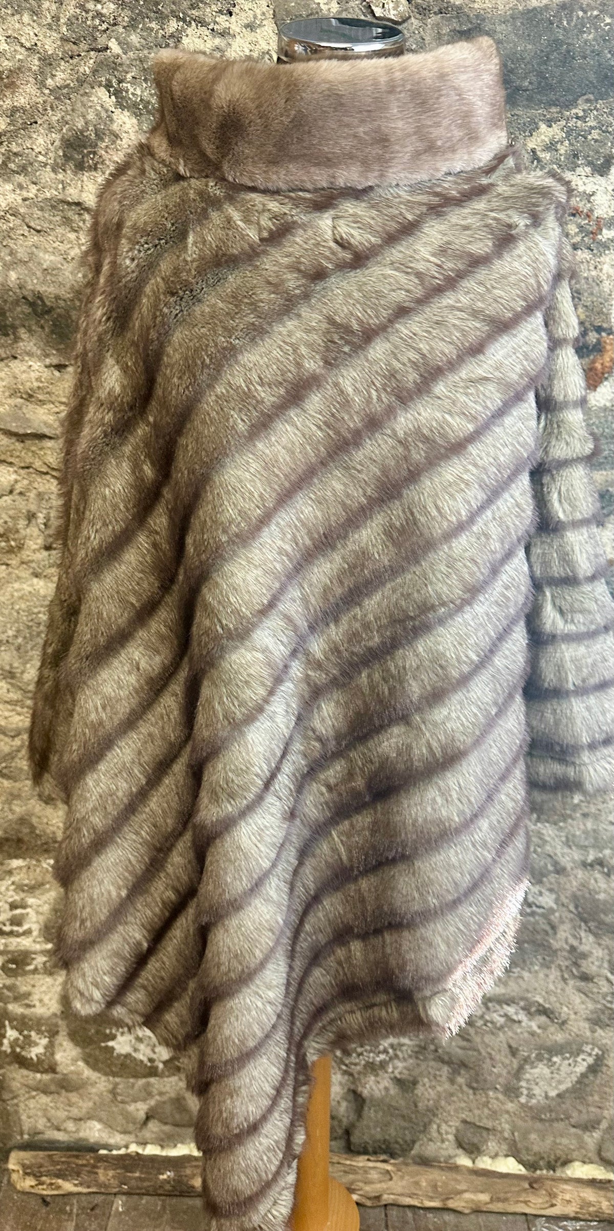 The “Harriet “ rich mocha vegan faux fur cape poncho