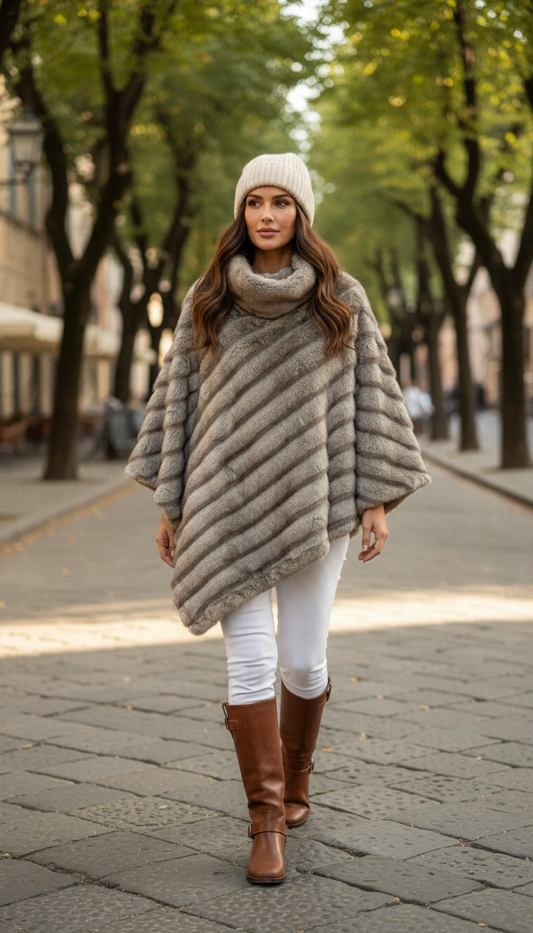 The “Harriet “ rich mocha vegan faux fur cape poncho