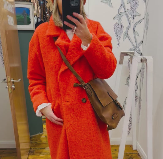 “Harriet “tangerine Italian cosey boucle trench coat